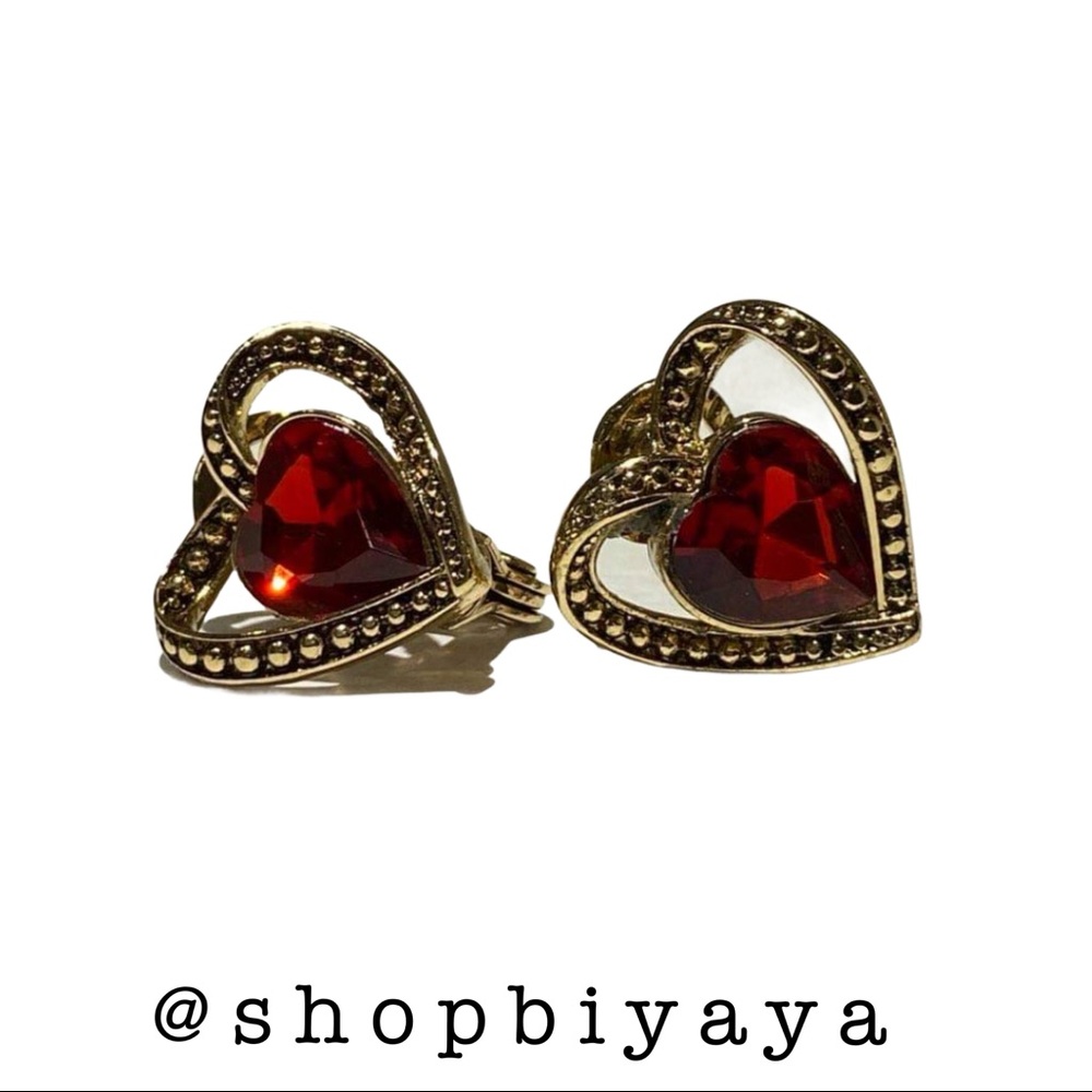 Vintage Napier Red Heart Love Clip On Earrings